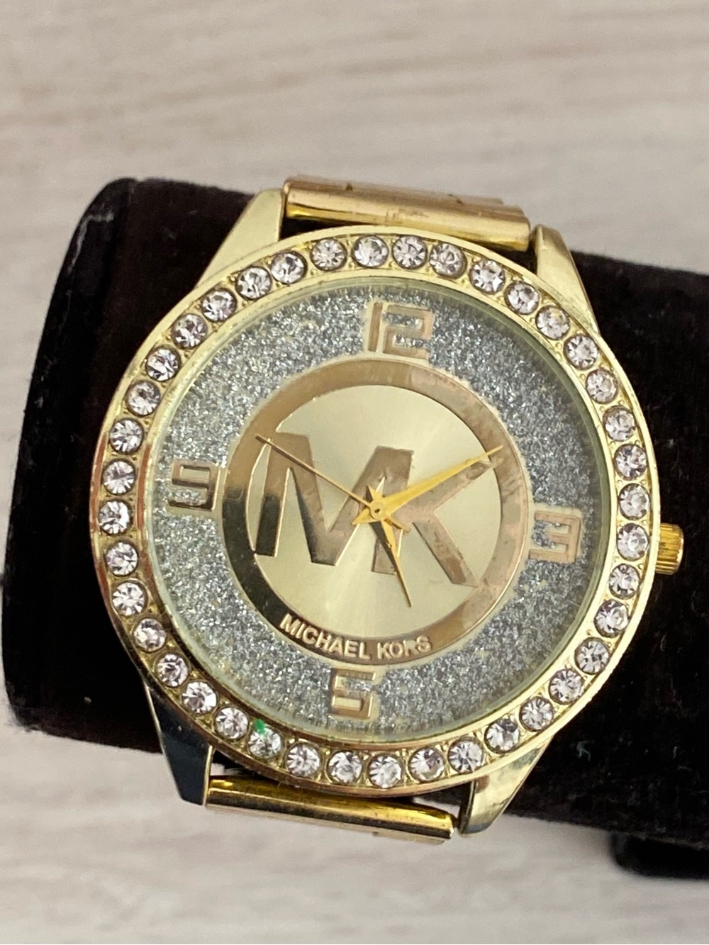 Michael Kors Gold-Tone Crystal Logo Bracelet Watch